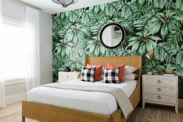 bedroom into Oasis with stick-on wallpaper